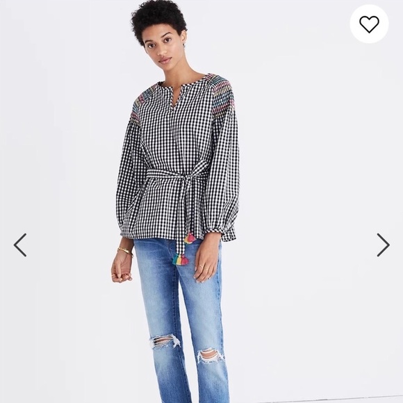 Madewell Smocked Gingham Top Size Small - Picture 2 of 16